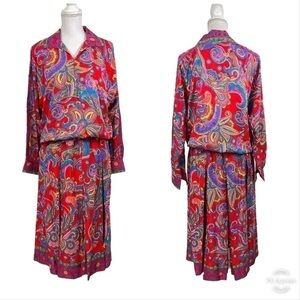 Vintage Diane Freis dress skirt & top 2 piece silk paisley floral.